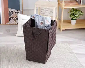 家居组织脏布储物篮尼龙手工编织带带盖大洗衣篮
