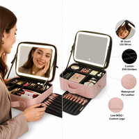Sac de maquillage portable imperméable personnalisé, trousse à cosmétiques avec 3 lumières rechargeables, sac à cosmétiques imperméable avec miroir LED