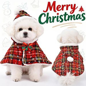 Cute Plaid Hooded Cloak for Cats & Dogs Christmas Apparel for <b>Teddy</b> and <b>Small</b> Breeds Pet Supplies Wholesale - Product Image 1