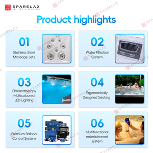 Sang trọng 6 người Spa ngoài trời Whirlpool đương đại thép không gỉ Acrylic bồn tắm nước nóng bao gồm drainer - Product Image 3
