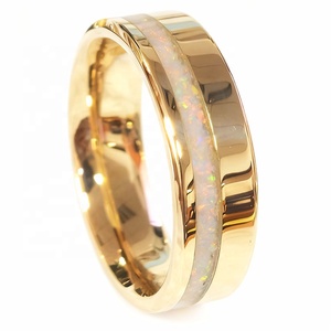 CHENG JEWELERS Bijoux de fiançailles, anneaux de mariage en or massif 10k 14k avec incrustation d'<span class=keywords><strong>opale</strong></span> <span class=keywords><strong>blanche</strong></span> de 6 mm 8 mm pour les couples - Product Image 1