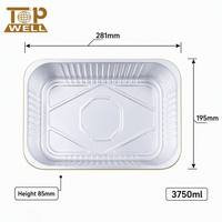 Barquette en aluminium extra profonde personnalisée de 3750 ml, 281x195x85 mm, jetable, rectangulaire, pour plats à emporter des compagnies aériennes