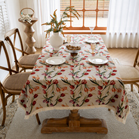 Nappe Jacquard Tissée Durable à Motif Tulipe Rustique, Personnalisable, avec Franges Décoratives, pour la Décoration Intérieure et les Revendeurs