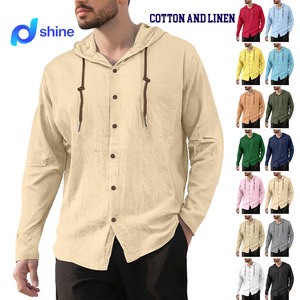 Camicia Casual in Cotone e Lino 145gsm Tinta Unita Traspirante Antipiega ad Asciugatura Rapida per <span class=keywords><strong>Uomo</strong></span> - Product Image 1