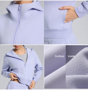 Produttori di <span class=keywords><strong>Cardigan</strong></span> con cerniera Casual donna donna con cappuccio caldo pile di cotone 360 GSM Outdoor abbigliamento sportivo da corsa giacca da allenamento - Product Image 4