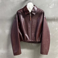 Veste en cuir véritable faite à la main Jxwatcher, style vintage printemps-automne, en peau de mouton douce, veste bomber personnalisée, fermeture éclair, courte, pour moto