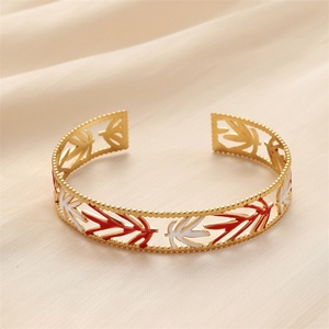 Vintage Personalized Jewelry Gold Plated Stainless Steel Hollow Colorful Enamel Leaf <b>Bangle</b> <b>Bracelet</b> - Product Image 3