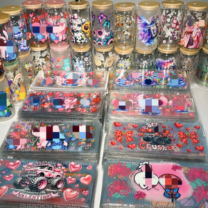 Producción completada Uv Dtf Wraps 16 oz Día de San Valentín dibujos animados 3D Uv Dtf transferencia <span class=keywords><strong>vinilo</strong></span> taza envoltura impermeable pegatina para vidrio - Product Image 3