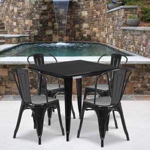 Modern Durable <b>Yellow</b> Metal Restaurant Set Round Table and Booth Seat <b>Chairs</b> Indoor Bistro Dining Set - Product Image 4