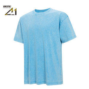 T-shirt vierge en coton 100% tricoté lourd, délavé à l'acide, coupe classique, avec design vintage pour homme - Product Image 1