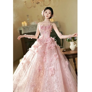 Abito <span class=keywords><strong>da</strong></span> sposa rosa floreale lungo fino al pavimento per fidanzamento, compleanno o matrimonio - Product Image 2