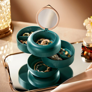 HeDou Multi Layer Rotatable Jewelry Box Green Gold ABS Fourth Floor Storage Organizer for Necklace Earring Accessory - Product Image 1