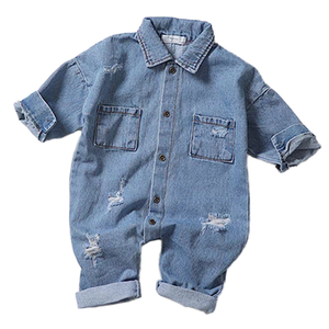 Mono de Mezclilla Unisex de Invierno para Bebés y Niños Pequeños, Manga Larga, Diseño Sólido, Cierre de Botones - Product Image 1