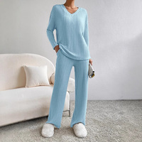 Ensemble de pyjama respirant en polyester pour femme, collection été 2026, deux pièces en maille côtelée, col en V, coupe ample, grandes tailles, lingerie féminine