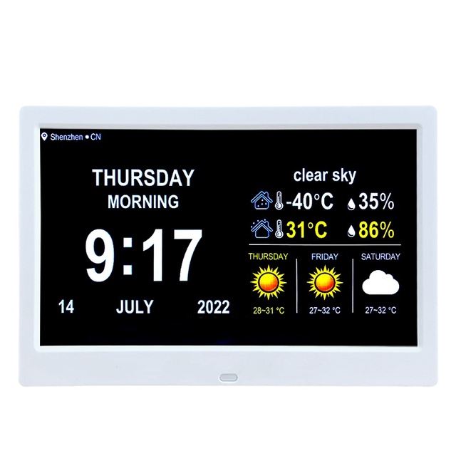 10 Inch HD Touch Screen WiFi Digital Calendar Wall Clock Weather Medication Reminder Video Playback MP3 AVI Support Dementia