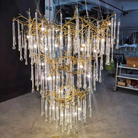 Nouvelle conception de lustre LED personnalisé en verre avec cadre en cuivre pour salle de bal, hôtel, grande taille