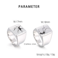 Hip-Hop Herren Silber Siegelring mit Kratzer-Effekt Edelstahl Rund Rechteckig Quadratisch Geformter Ring Polierter Geometrischer Fingerring