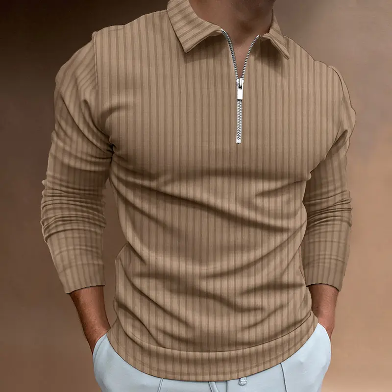 Autumn and Winter New POLO Shirt Zipper Stripe Long Sleeve Men's Polo Shirt