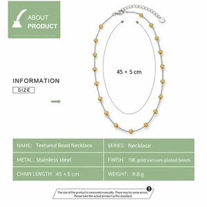 Two Tone Textured <b>Bead</b> Necklace Stainless Steel <b>Silver</b> Chain 18K Gold Vacuum Plated Grooved <b>Beads</b> - Product Image 4