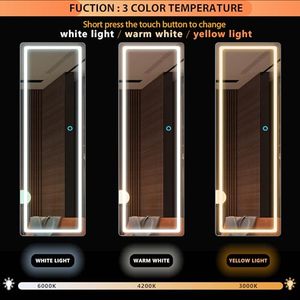 Specchio a figura intera con luci a LED sopra la <span class=keywords><strong>porta</strong></span> specchio appeso, specchio a parete, specchio luminoso per camera <span class=keywords><strong>da</strong></span> letto - Product Image 3