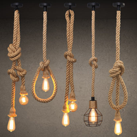 Rétro Chanvre Corde Lustre Porte-Lampe Style Industriel Décoratif E27 Vis Bouche Bar Restaurant Double Tête Luminaires