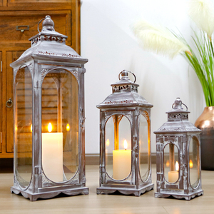 Ensemble de 3 lanternes à bougies vintage CretPath 10/14/19,5''H, <span class=keywords><strong>lanterne</strong></span> décorative d'<span class=keywords><strong>extérieur</strong></span>, porte-<span class=keywords><strong>bougie</strong></span> en métal avec verre trempé - Product Image 5