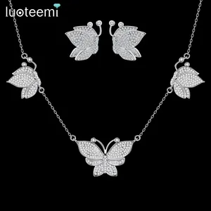 LUOTEEMI Fashion Earring Necklace Set Accessory Bling Tiny CZ Elegant Luxury Wholesale Designer Delicate Butterfly Jewelry