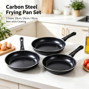 Sartén Antiadherente de Acero al Carbono de 20cm, 25cm, 30cm, Negra, Juego de Utensilios de Cocina, Sartenes, Entrega Rápida - Product Image 1