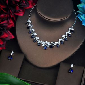 HIBRIDE brillant rouge zircon cubique ensembles de bijoux de mariée pour femmes pendentif ensemble robe accessoires collier ensemble cadeaux de fête N-582 - Product Image 3