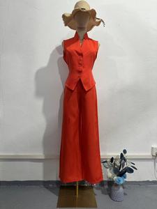 Completo estivo due pezzi europeo-americano, arancione accattivante, vestibilità ampia, taglie forti, senza maniche, pantaloni a gamba <span class=keywords><strong>larga</strong></span> - Product Image 6