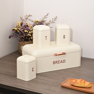 Boîte à pain et bidon en métal blanc pour la maison et la cuisine - Product Image 1