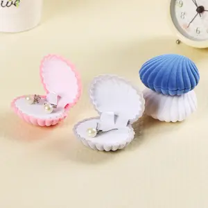 Bridal Engagement Sieraden Case Shell Vorm Mooie Fluwelen Hanger Ring Box Earring Ketting Bruiloft Sieraden Display Box Houder