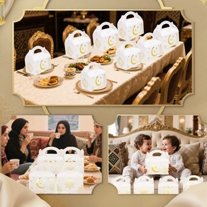Boîte à gâteau pliable en forme de <span class=keywords><strong>livre</strong></span> pour les fêtes de l'Aïd Moubarak, avec estampage à chaud, décoration personnalisée du Ramadan, boîte cadeau pour les occasions islamiques - Product Image 2
