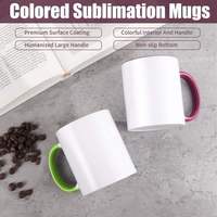 Vente en gros de tasses à café en céramique personnalisées de 11 oz, vierges pour la sublimation, avec poignée colorée, pour cadeaux personnalisés DIY