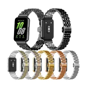 7 Beads Metal Strap For Samsung Galaxy Fit 3 Metal Replacement Fashion Bracelet For Galaxy Fit 3 Stainless Steel Watch Bands