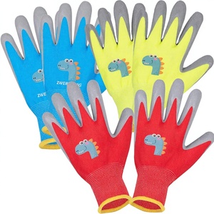 ZWERKZEUG 3 أزواج من قفازات العمل للأطفال، طبقة من اللاتكس الطبيعي، نسيج مطاطي، طلاء على راحة اليد، مطلي بالمطاط، رسومات ديناصورات، متعدد الألوان - Product Image 1