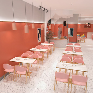 Ensemble moderne coloré de meubles de café avec les tables supérieures de marbre et les chaises tapissées par pastel - Product Image 2