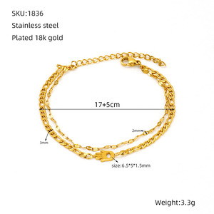 18k <strong>Gold</strong> Women's LOVE Hand Chain Fashionable Double-Layered Stainless Steel <strong>Beads</strong> Trendy Palm <strong>Design</strong> Twist Chain Bracelet - Product Image 5