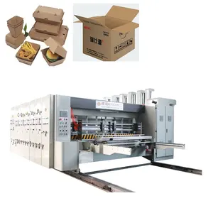 Automatic corrugated cardboard carton box flexo 4 color printing slotting and rotary die cutting machine for pizza box making