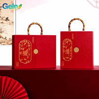 Boîte cadeau magnétique de luxe personnalisée à double porte avec poignée en bambou et découpe ajourée pour emballage de vin festif