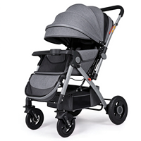 Poussette bébé en acier au carbone haute qualité avec fonctions assise et couchée, légère, pliable, vue haute, poussée bidirectionnelle