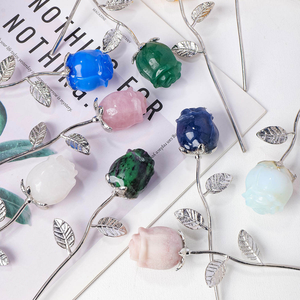 <span class=keywords><strong>Roses</strong></span> en quartz rose faites à la main en gros avec tiges en métal argenté, sculptures de pierres précieuses tendance, <span class=keywords><strong>roses</strong></span> en cristal pour cadeau - Product Image 4