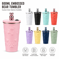 Gobelet de voyage moderne en acier inoxydable 304 de 600 ml avec motif d'ours en relief, isolation sous vide à double paroi, isolation thermique de 6 à 12 heures