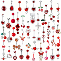 CRYSPURE 14g Piercing de nombril en acier inoxydable rouge style punk pour femme, avec pendentif cœur, cerise, rose et zircon, vente en gros OEM