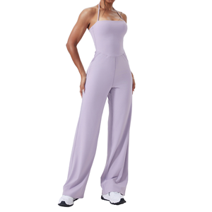 Combinaison de yoga moulante et dos nu pour femme, à haute élasticité et douceur, avec pantalon droit, idéale pour la course, l'exercice et le fitness - Product Image 1