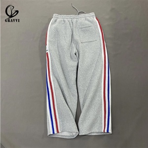 Custom American Streetwear Wide Leg Sweatpants Side Stripe Elastic Waist Drawcord Warm Fleece Jogger <b>Trousers</b> OEM - Product Image 2