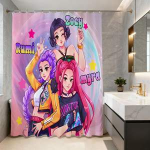 Cortina de Ducha Impermeable para Baño, Personalizada con Diseño de Dibujos Animados de K-POP Kpop Demon Hunters, Impresa en Poliéster, Duradera y Ligera - Product Image 4