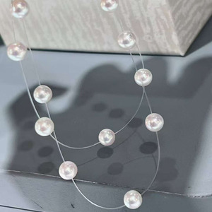 Illusion Floating Pearl Necklace, High Grade 6-7mm Aurora Freshwater Ak Style Pearl, Near Round Flawless Pearl <b>Choker</b> - Product Image 4