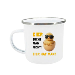Mug <span class=keywords><strong>en</strong></span> émail amusant pour Pâques « Eier Sucht Man Nicht » – Cadeau original pour homme, idéal pour café, thé, boissons chaudes ou froides – <span class=keywords><strong>Tasse</strong></span> <span class=keywords><strong>en</strong></span> émail - Product Image 1
