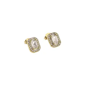 Light Luxury Statement White Zircon Inlaid Hear Shaped Stud Earrings Stainless Steel No Fading 18k Gold Plated Earrings Women